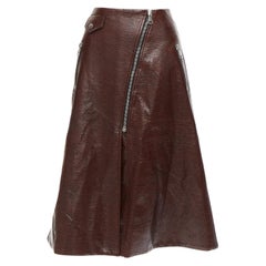 BEAUFILLE brown coated scaled cotton silver asymmetric zip midi skirt US0 XS