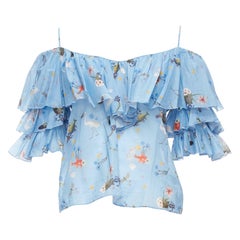 VIVETTA blue cotton animal floral print tiered bell sleeves strappy top IT40 S