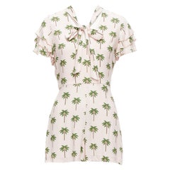 ALICE OLIVIA pink green coconut palm tree frill sleeves bow tie romper US8 L
