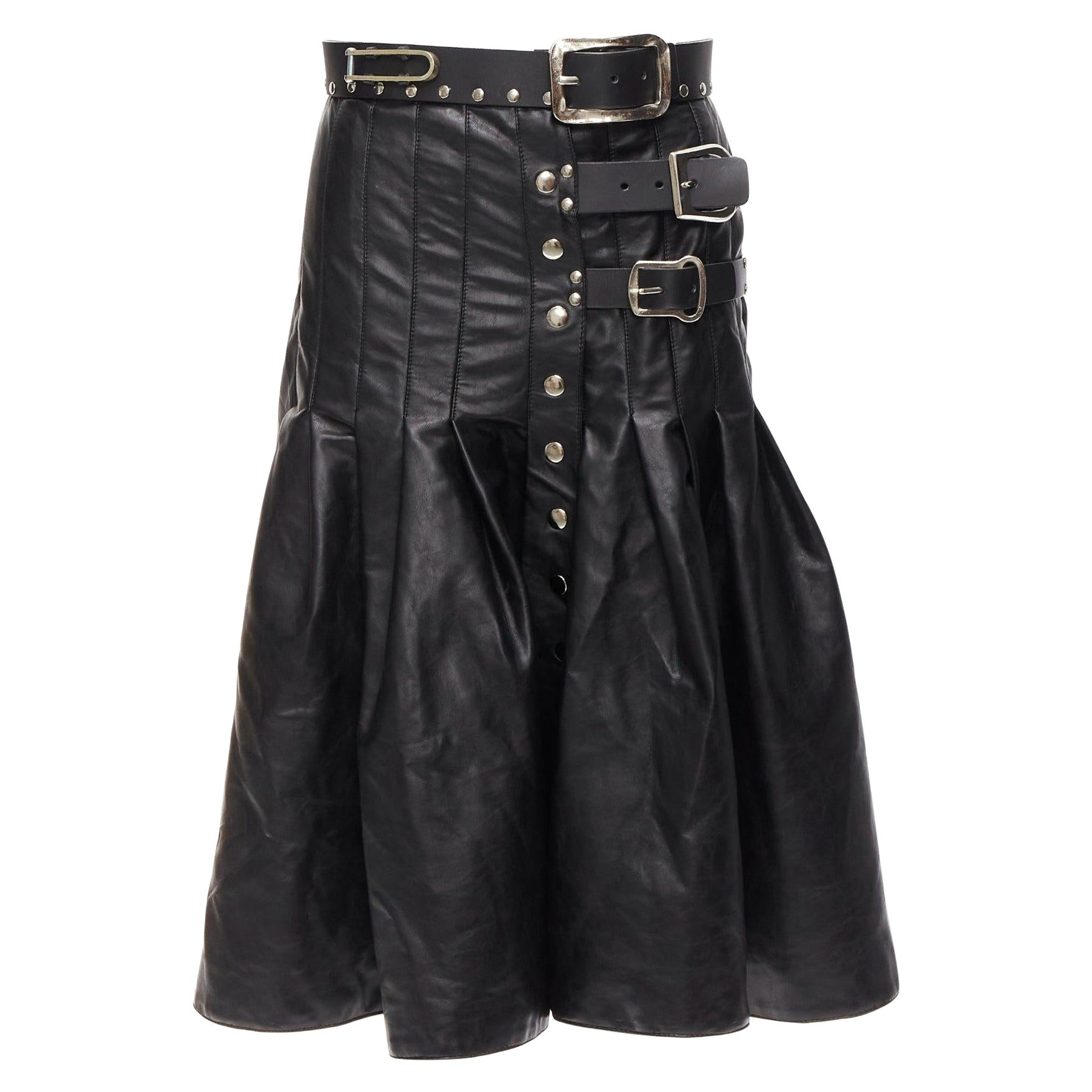 CHOPOVA LOWENA 2020 Runway leather belt multi buckle studded gladiator skirt XS For Sale