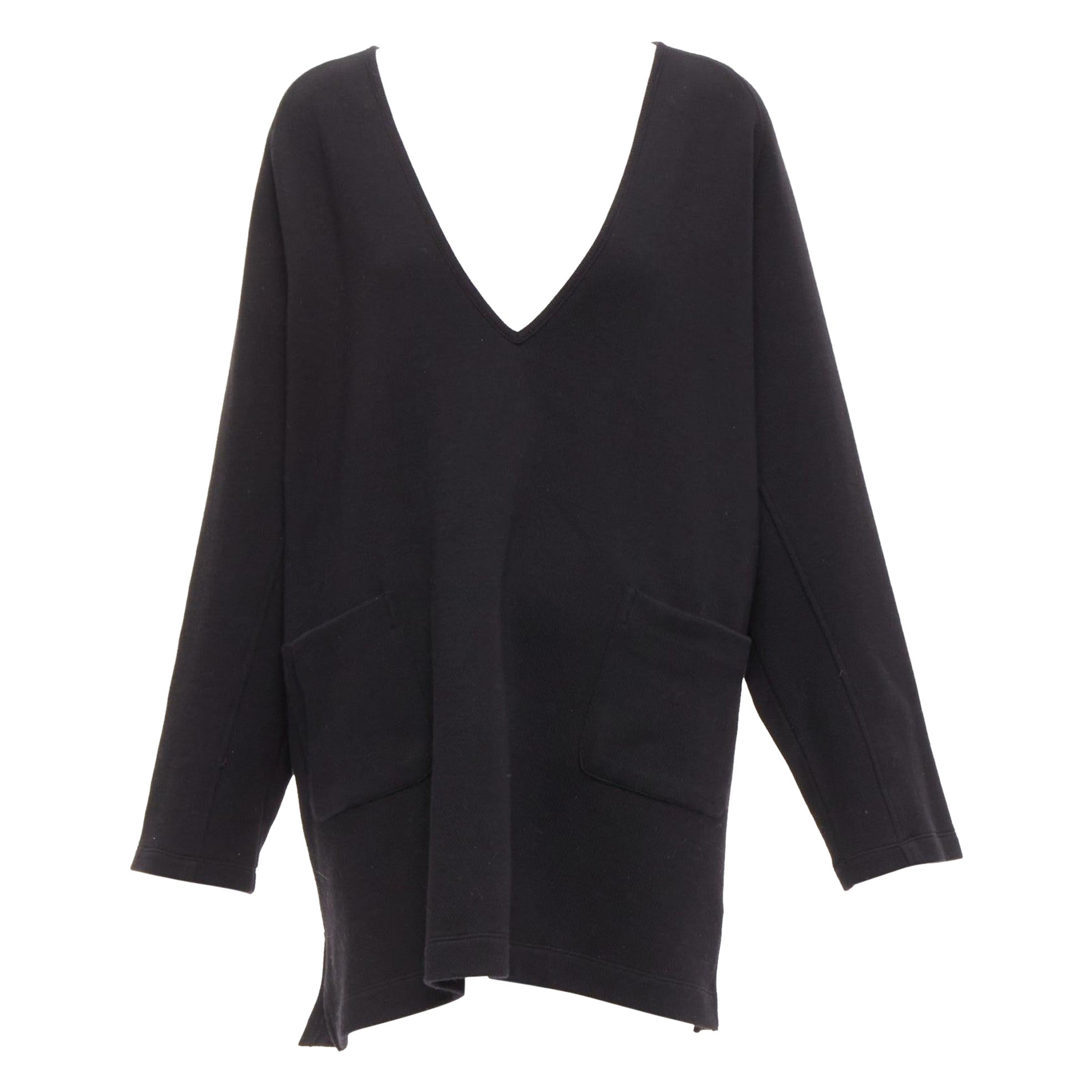 DRIES VAN NOTEN black cotton wool blend pocketed V-neck patch pocket zip dress S For Sale