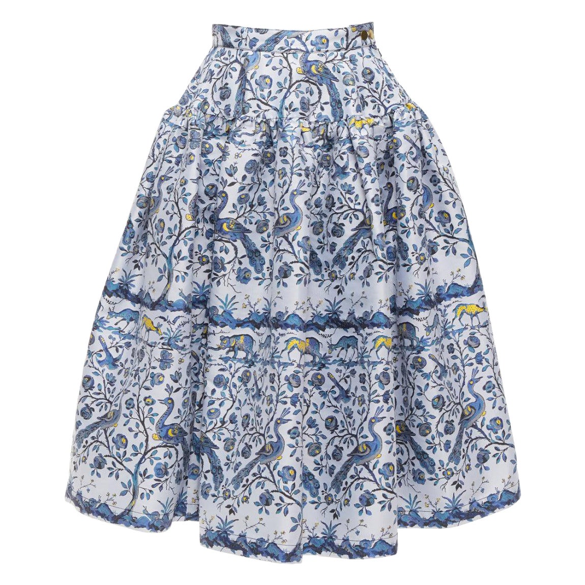 MARQUES ALMEIDA Runway blue peacock floral print round table full skirt UK8 S For Sale
