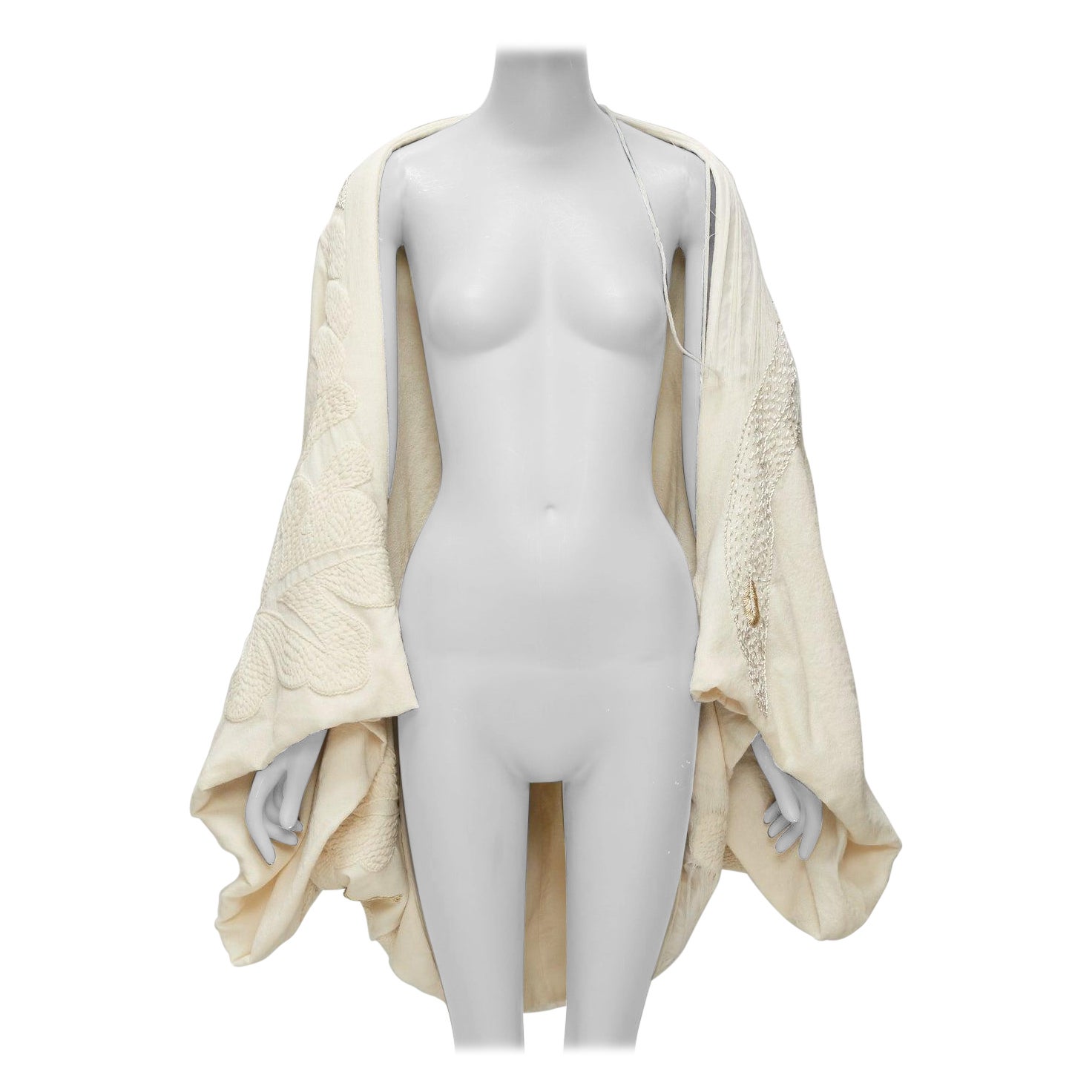 NO BRAND cream gold silver embroidery fringe applique oversized shawl