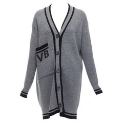 VVB VICTORIA BECKHAM 2017 Runway cardigan surdimensionné en laine grise avec logo GB2 XXS