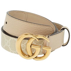 Gucci Beige GG Supreme Canvas and Leather GG Marmont Slim Belt 90 CM