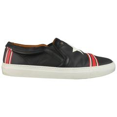 Used GIVENCHY Size 12 Black Red & White Stars & Stripes Leather Slip On Sneakers