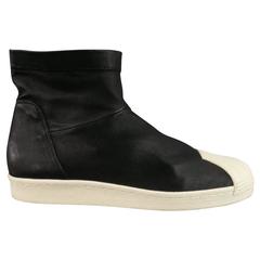 RICK OWENS X ADIDAS Size 11 Black Leather Shell Toe SUPERSTAR Ankle Boots  at 1stDibs