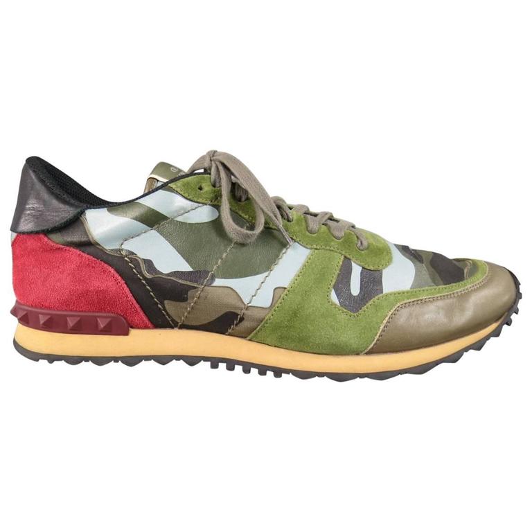 Men's VALENTINO Size 12 Mixed Media Camouflage Leather and Suede ...