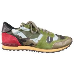 Men's VALENTINO Size 12 Mixed Media Camouflage Leather & Suede Rockstud Trainers