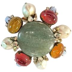 Wondrous Iradj Moini Agate and Pearl and Cabochon Brooch/Pin