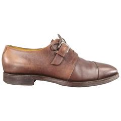 Men's JOHN LOBB -BEAUFORT- Size 10.5 Brown Leather Monk Strap Lace Up Dress Shoe