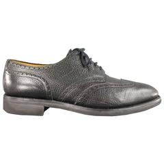 Used John Lobb Darby Black Matte Pebbled Leather Lace Up Brogues, Size 10.5