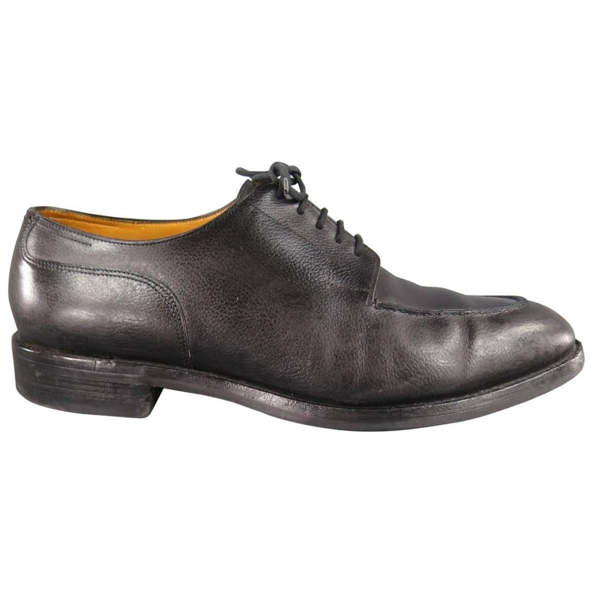 John Lobb Chambord Black Leather Top Stitch Lace Up Dress Shoes, Size 10.5 