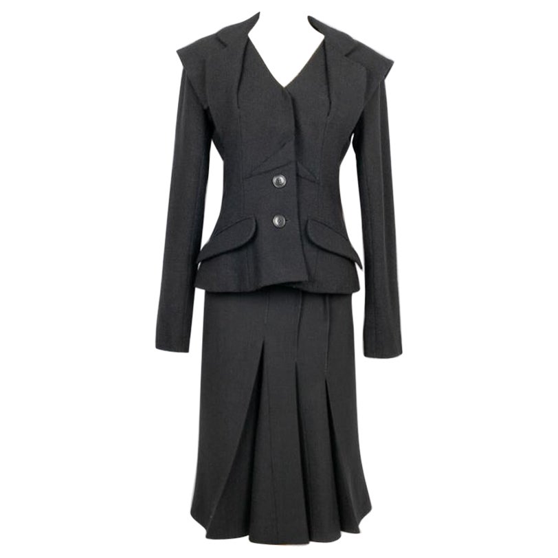 Christian Dior Schwarzes Haute Couture-Set aus Wolle im Angebot