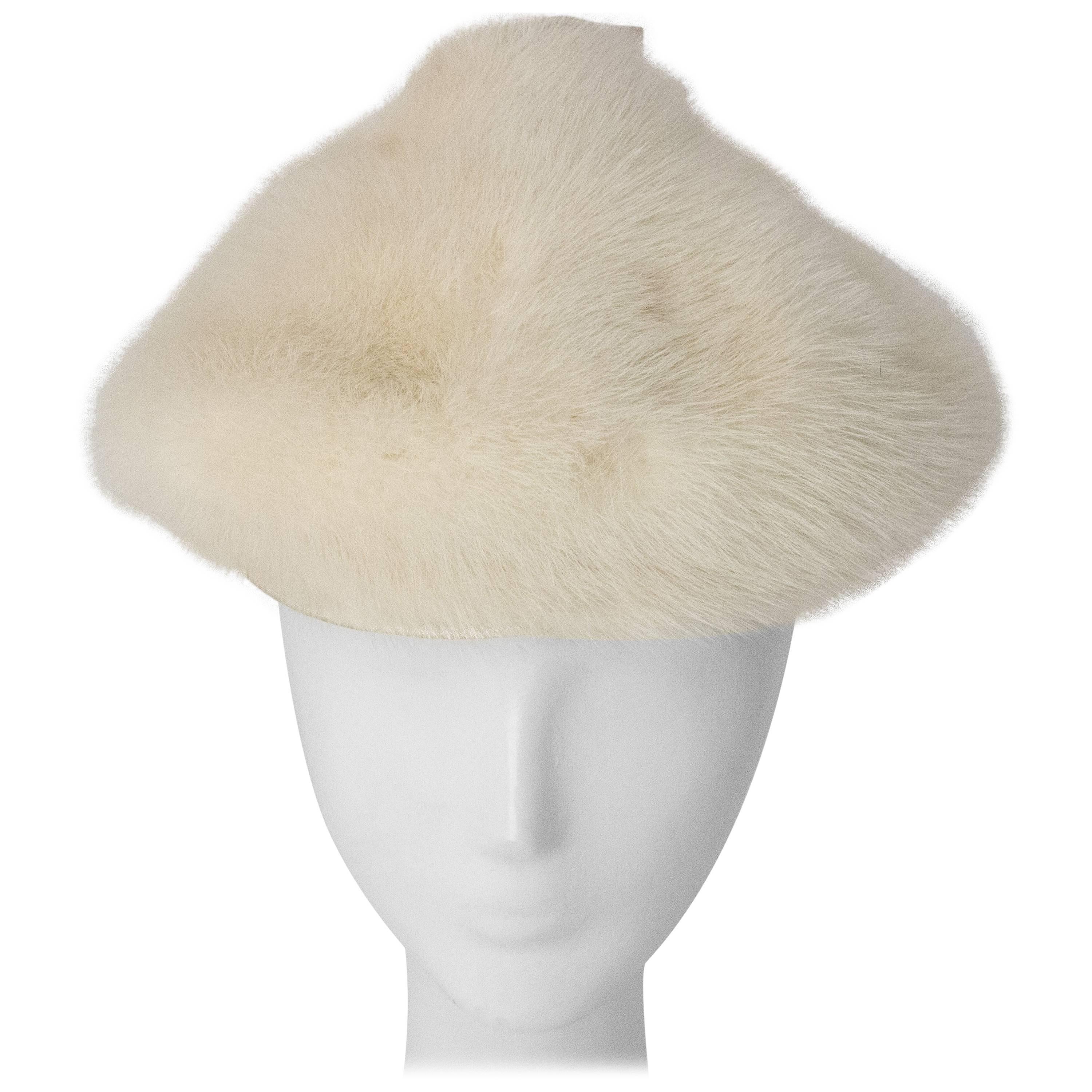 50s White Mink Cone Hat