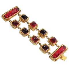 Dominique Denaive Paris Signed Vintage 1980s Jeweled Bracelet Red Cabochons