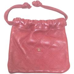 Vintage CHANEL red goatskin mini jewelry, cosmetics pouch bag.