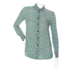 Saint Laurent Mehrfarbiges langärmeliges Hemd aus Viskose mit Blumendruck und Knopfleiste 