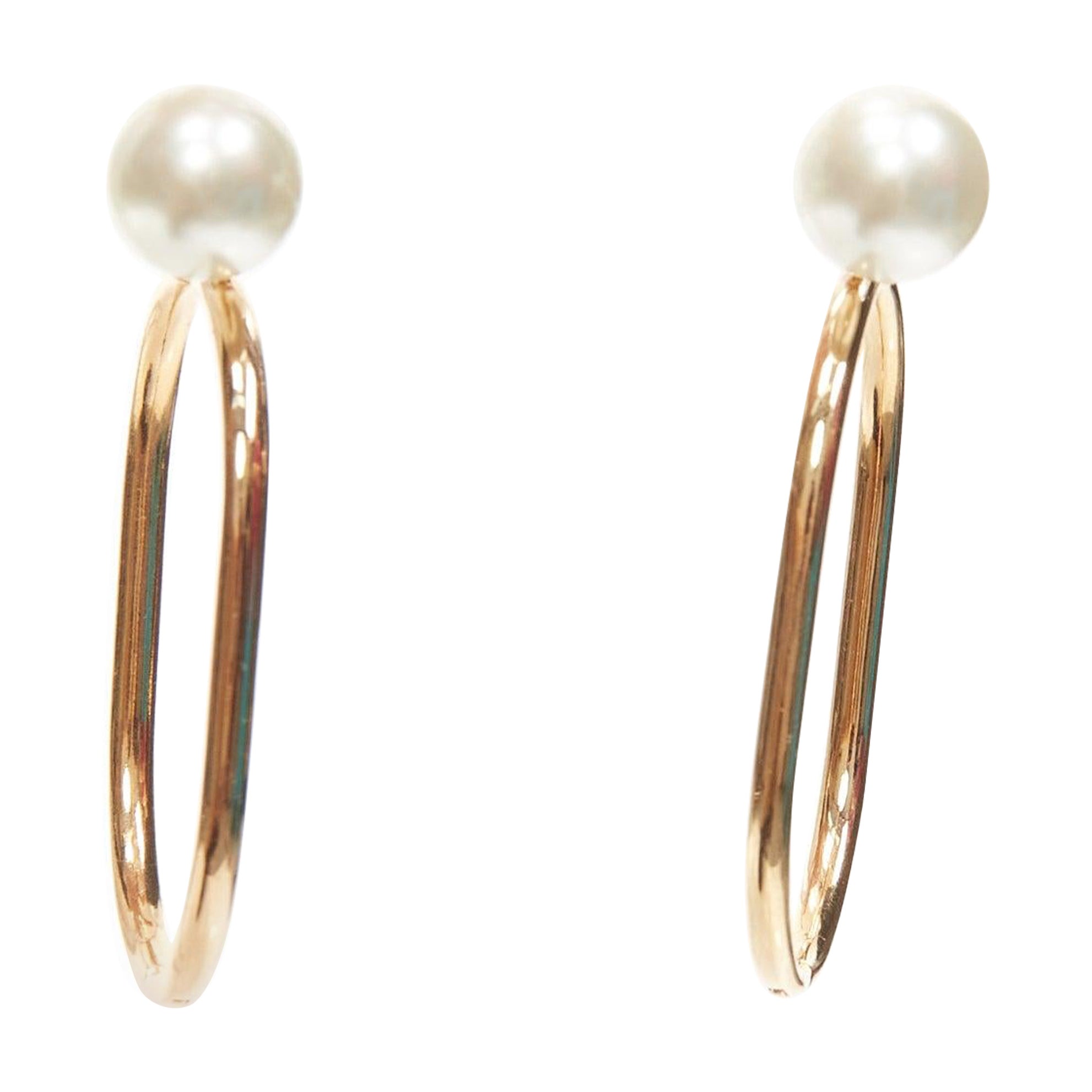 DIOR Tribale double pearl gold large oval hoop statement stud earrings pair For Sale