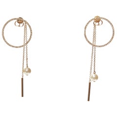 DIOR or CD logo cristal pave hoop perle pin drop stud earrings pair