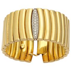 Modernist Diamond and Gold Cuff Bracelet