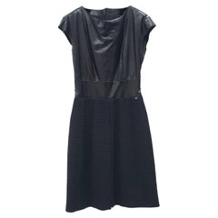 NWT Chanel Black Leather & Tweed Midi Dress 