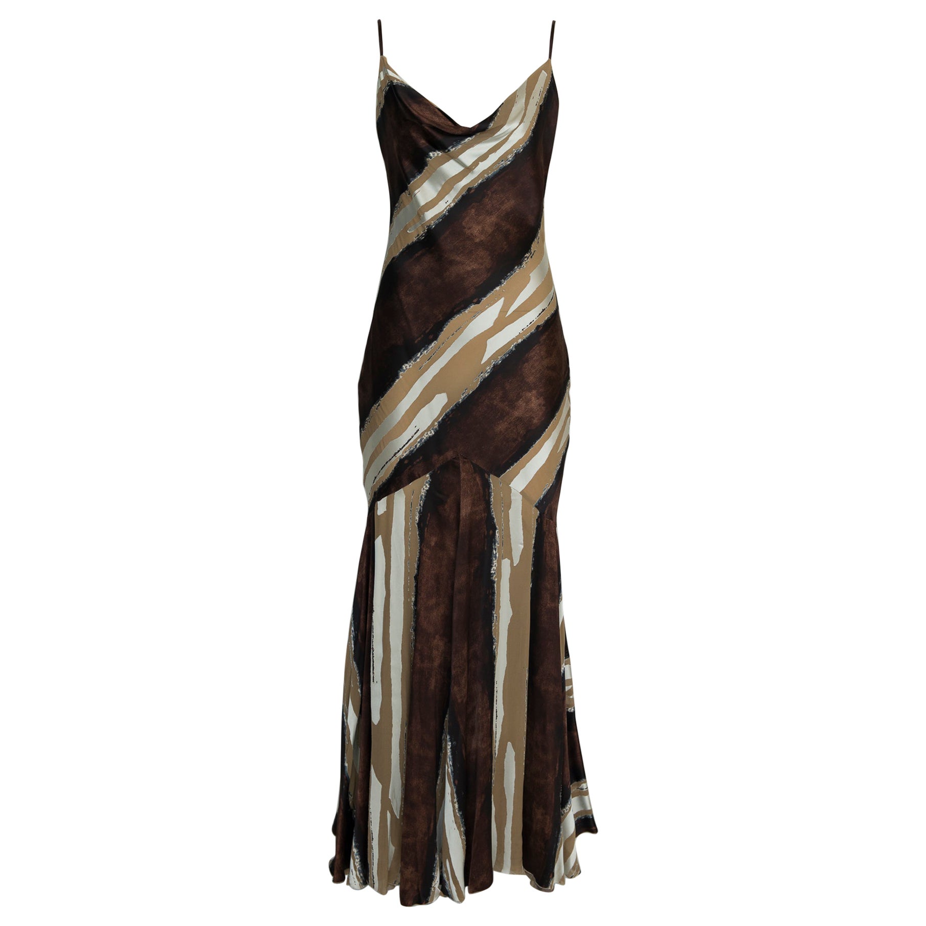 Roberto Cavalli Bias Cut Semi Sheer Silk-Satin Slip Dress Gown For Sale