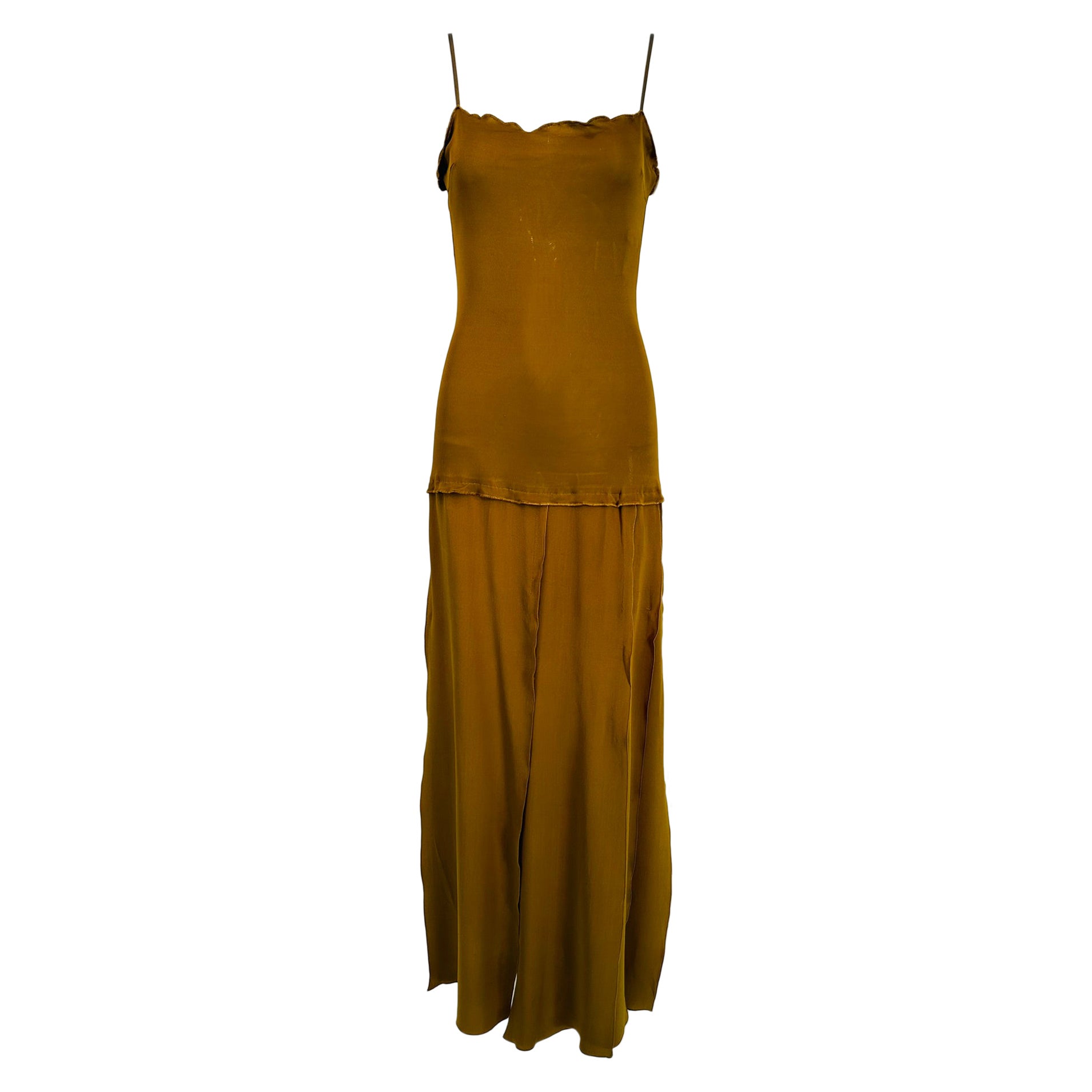 1990s Genny Gold Jersey Gold Silk Chiffon Car Wash Skirt Evening Dress For Sale