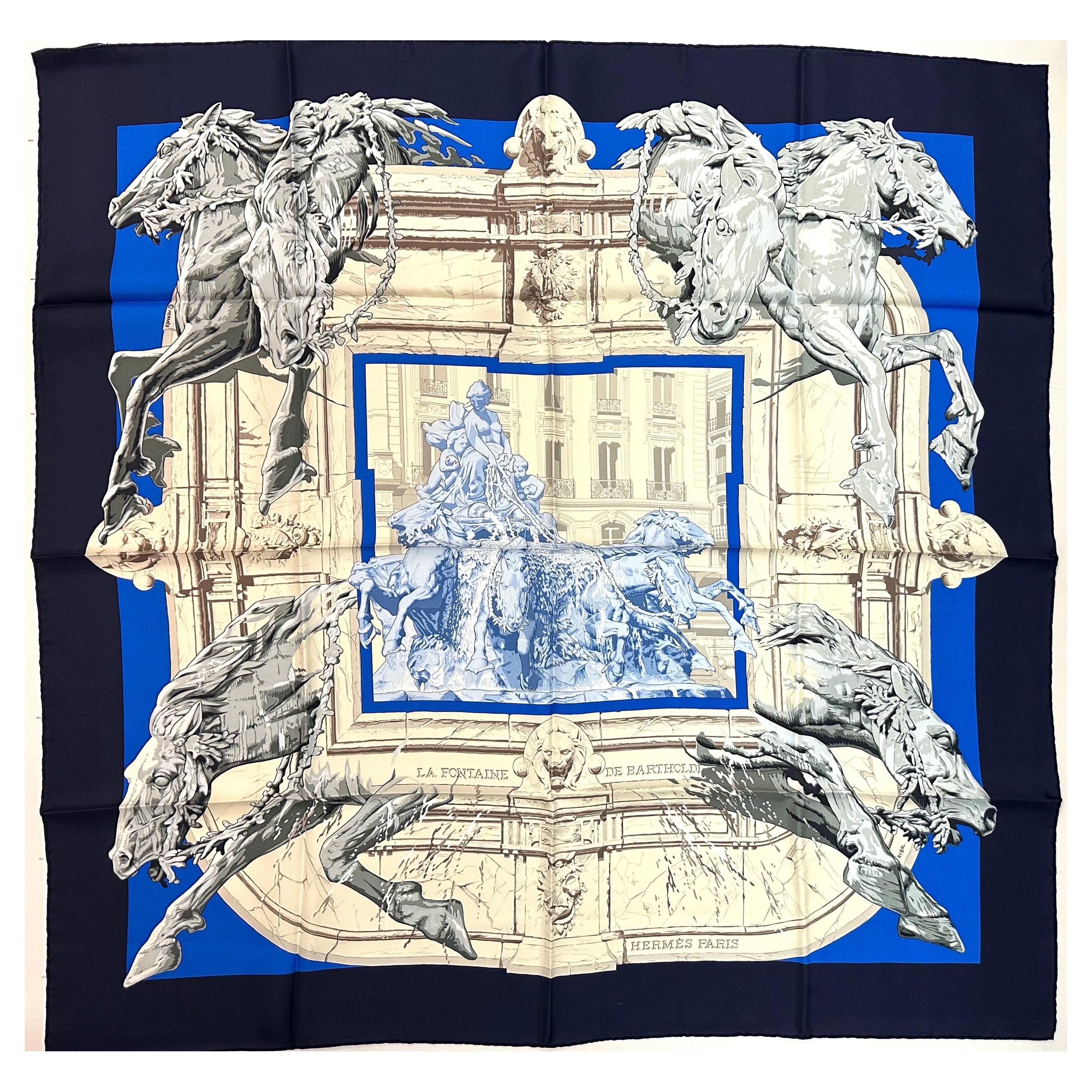 Hermes Silk Scarf, La Fontaine De Bartholdi For Sale