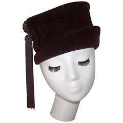 Vintage C.1940 Marion Valle Brown Wool Hat With Silk Tassel