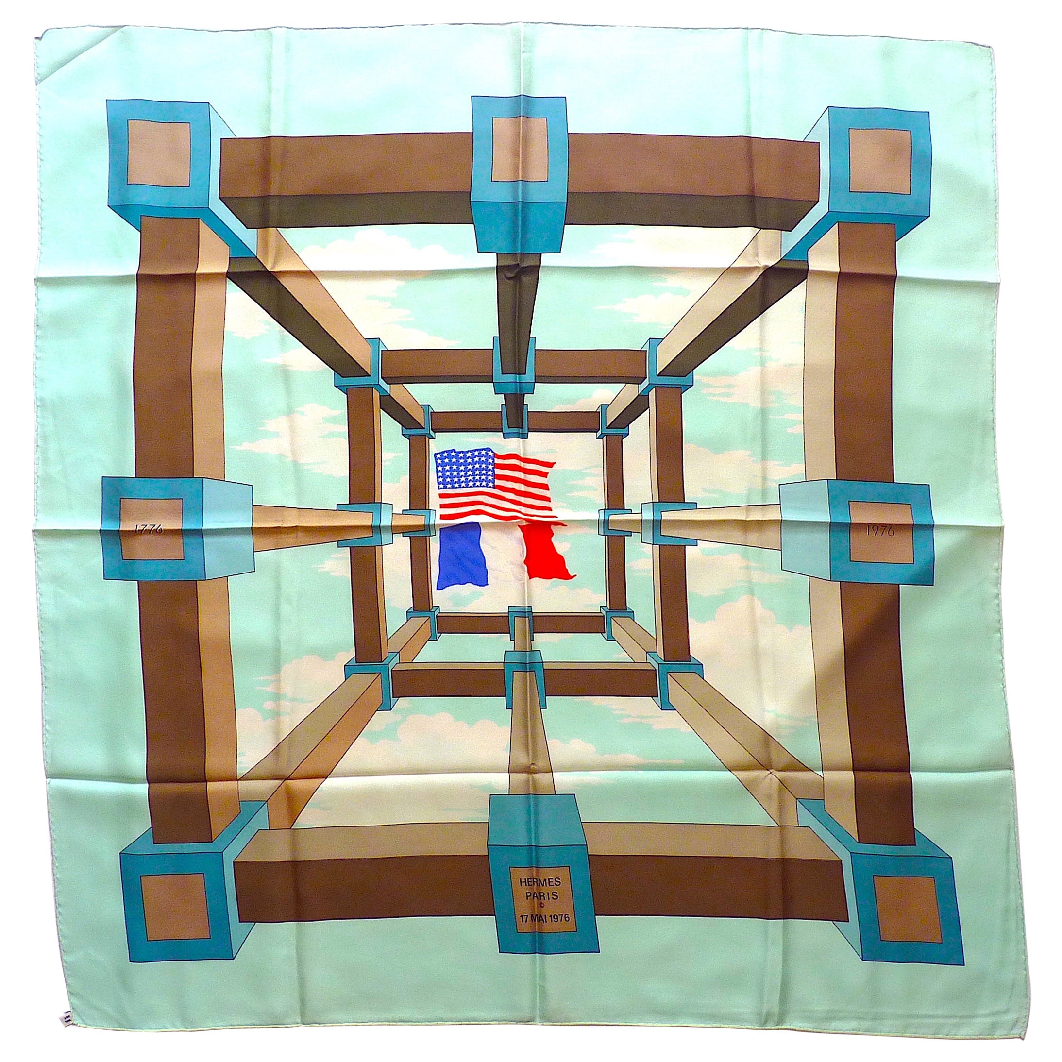 Rare Hermes Scarf Special Edition Perspective for Bicentenary of the USA, 1976 For Sale