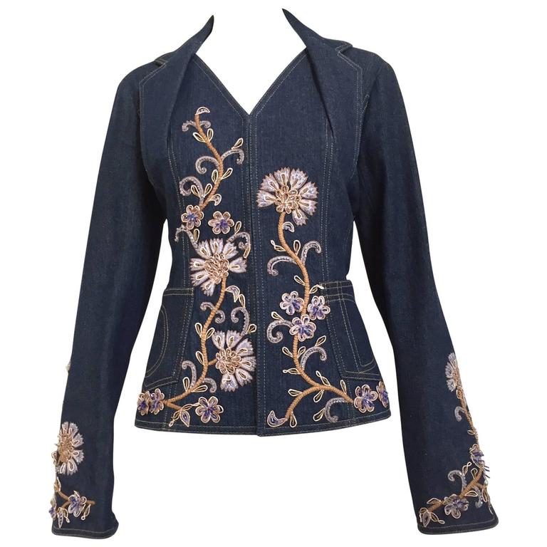 Christian Dior by John Galliano denim embroidered fitted jacket at
