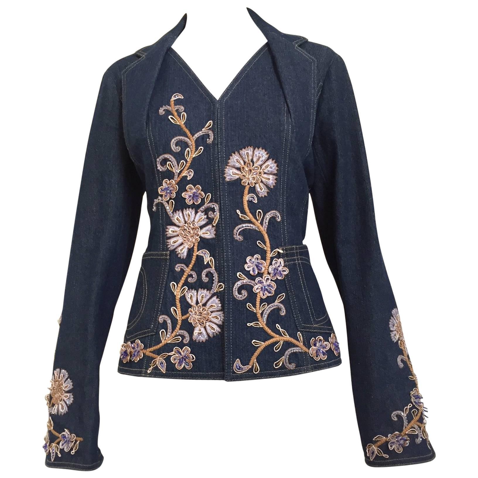 Christian Dior by John Galliano denim embroidered fitted jacket