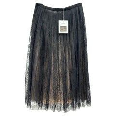 Chanel Black Beige Floral Lace Skirt Size 