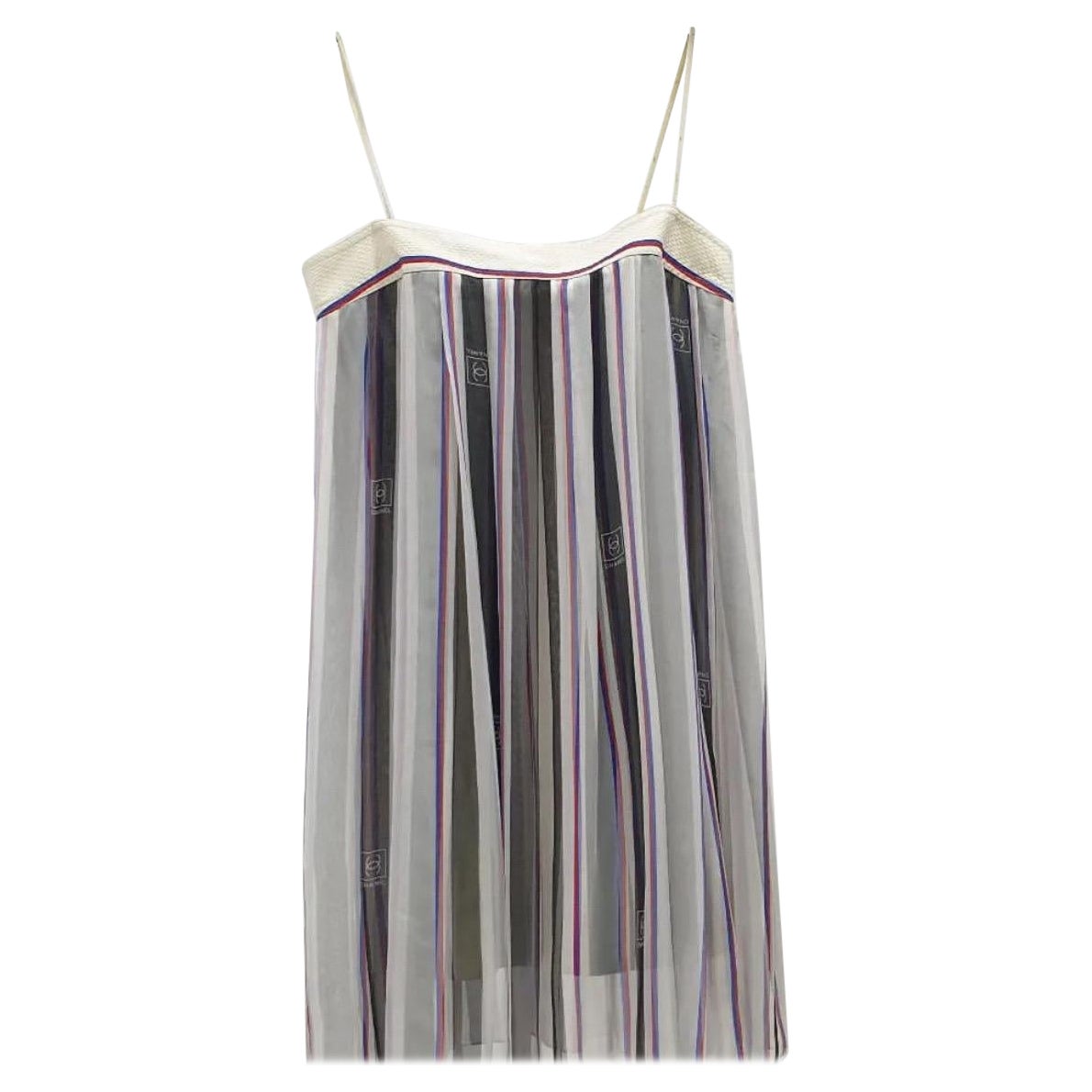 CHANEL 07P Tunic Dress Cami Dress Coco Mark Striped Silk  For Sale
