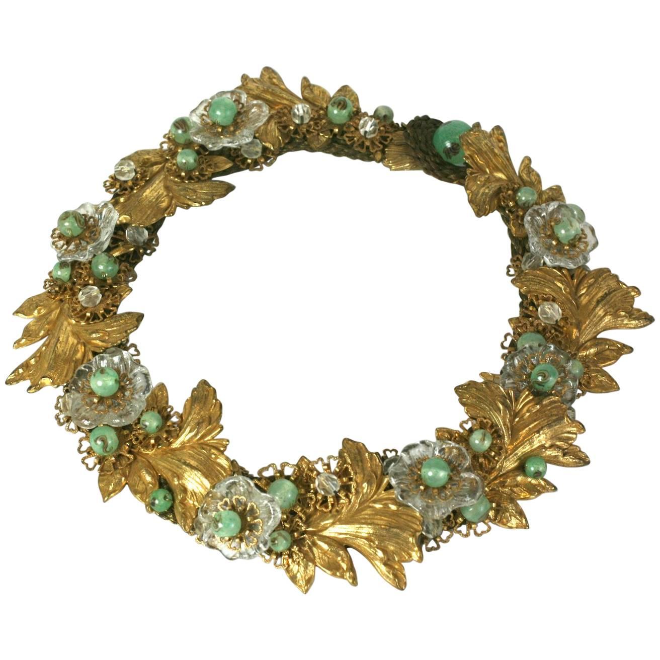 Miriam Haskell 1930s Gilt and Venetian Glass Collar For Sale