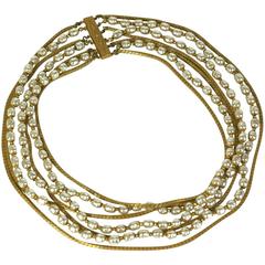 Miriam Haskell Pearl and Gilt Chain Necklace 8