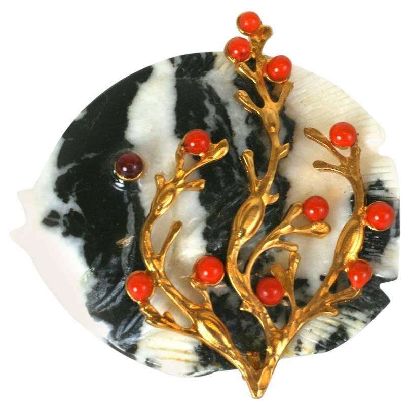 MWLC Zebra Agate Angel Fish Brooch