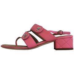 Chanel Pink Quilted Leather Sandals size 36.5