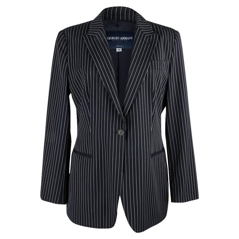 Giorgio Armani Americana Fresh and Chic Navy Pinstripe Jacket For Sale ...