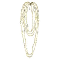 CHANEL 2004 Champagne Gold Faux Pearl Multi Strand CC Necklace