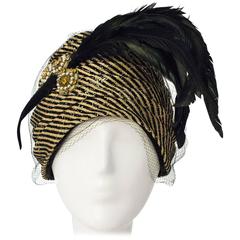 Vintage 60s Gold and Black with Net Overlay Cloche