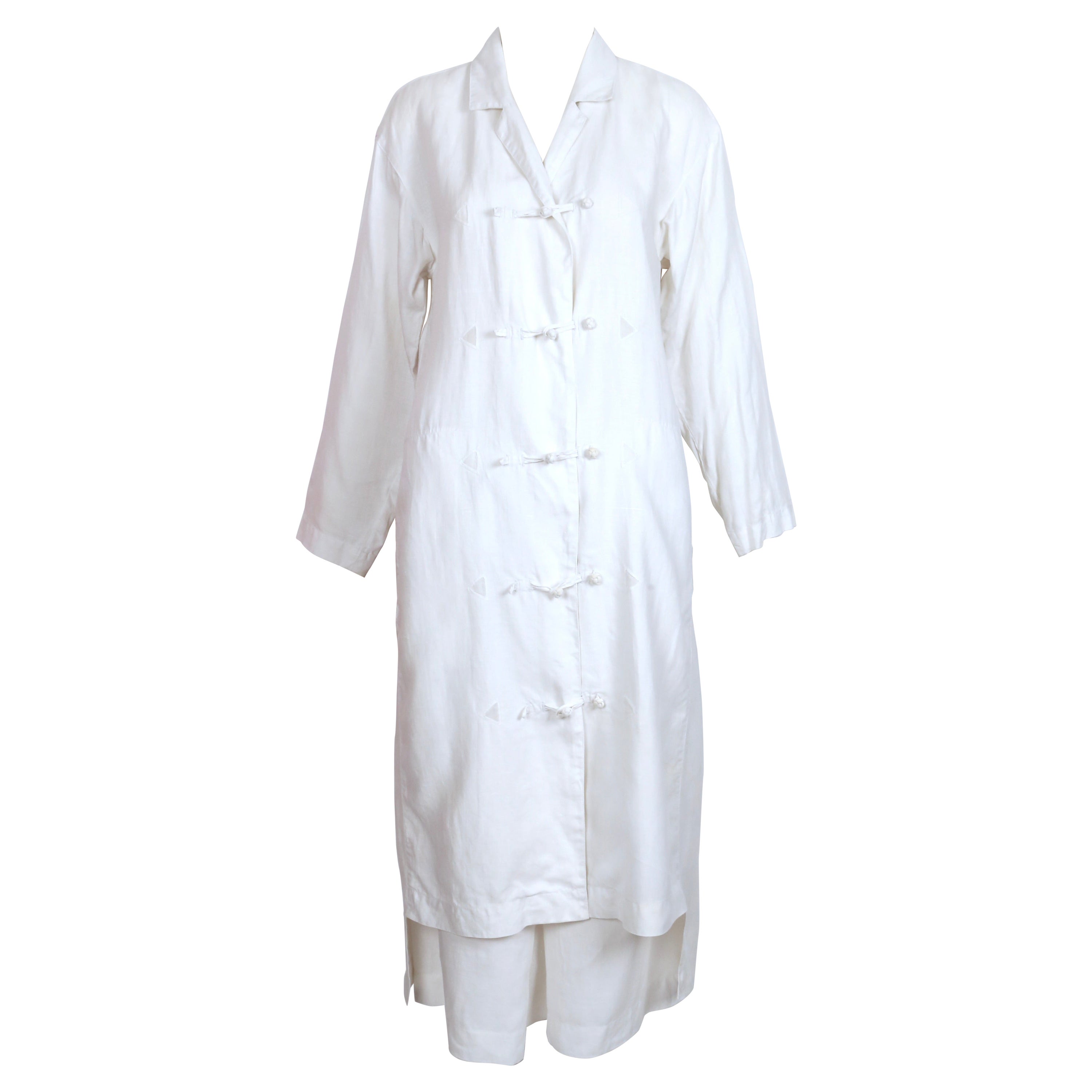 1980's ISSEY MIYAKE white linen duster jacket and matching skirt  For Sale