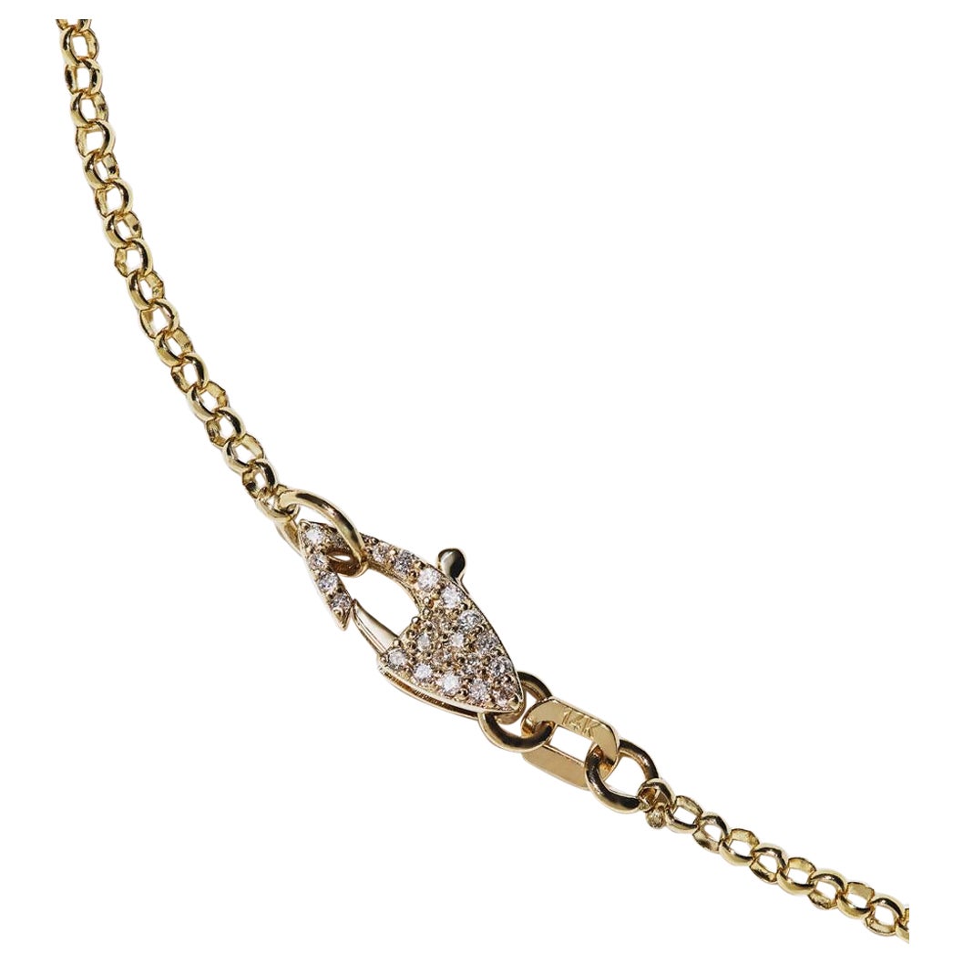 Series of Eleven Diamond Clasp 14k Gold Rolo Chain Necklace For Sale