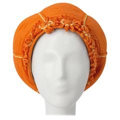 60s Christian Dior Orange Daisy Straw Hat 