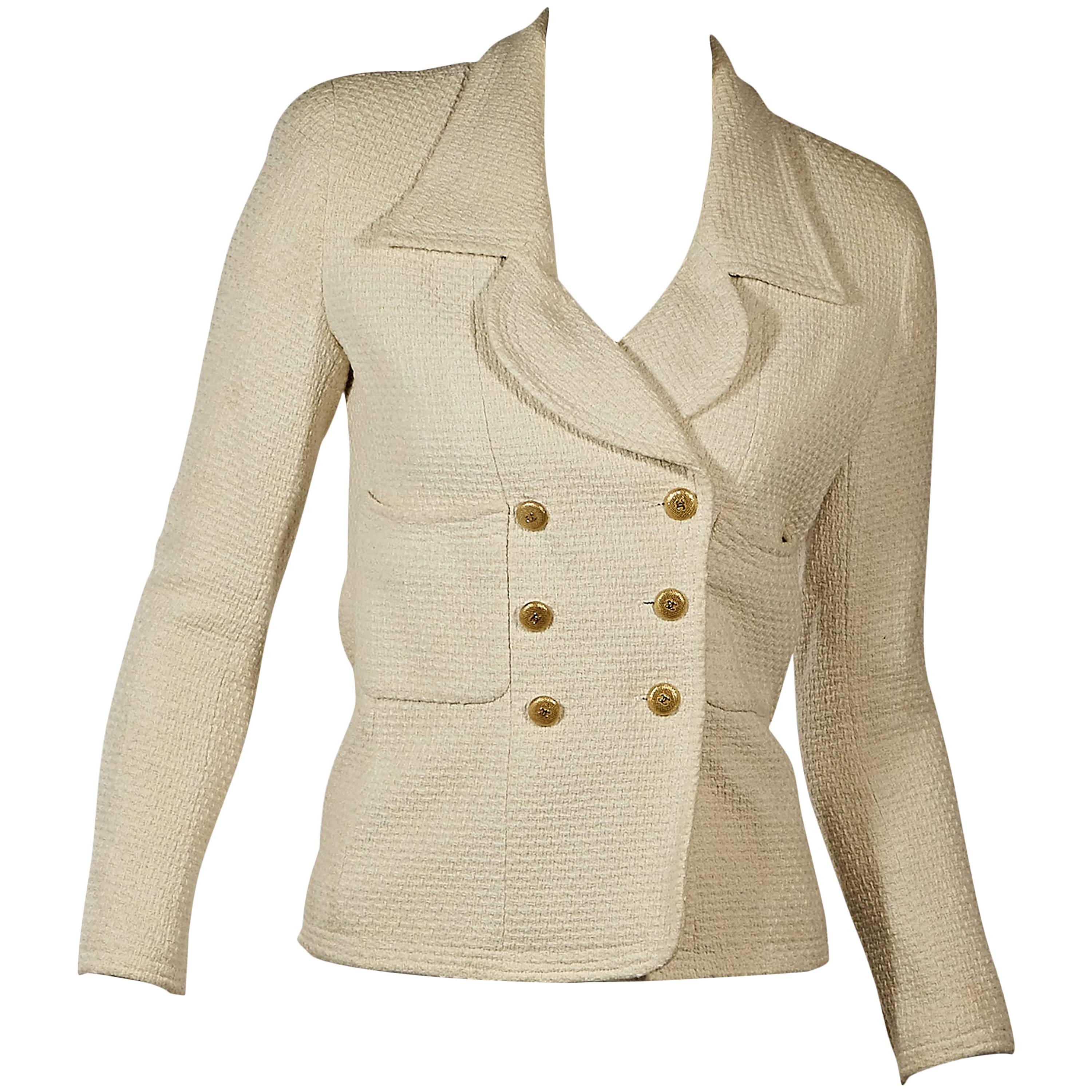 Cream Vintage Chanel Double-Breasted Jacket
