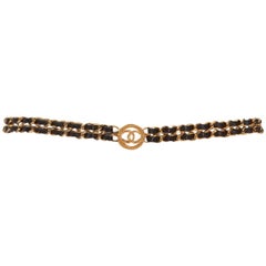 Vintage Chanel Goldtone & Leather Chain Belt 