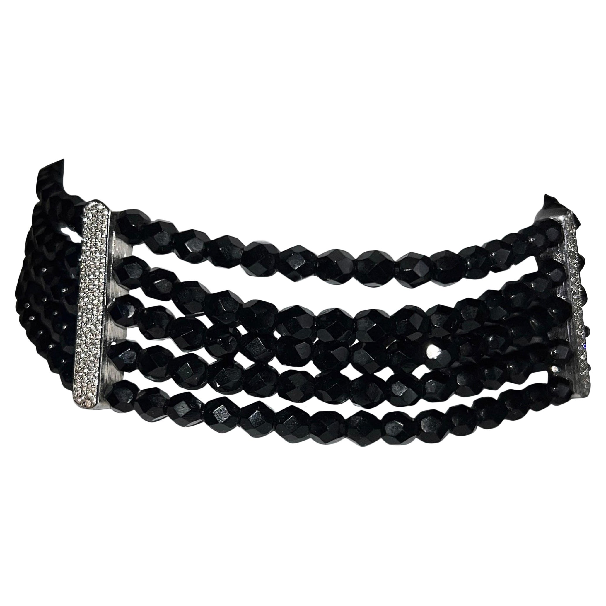 Dior by John Galliano c. 1999 Multistrand Black Choker with Pavé Hardware For Sale