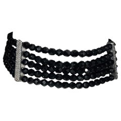 Vintage Dior by John Galliano c. 1999 Multistrand Black Choker with Pavé Hardware