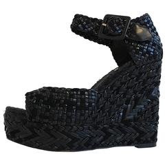Hermes Chaussures compensées tissées noires taille 40